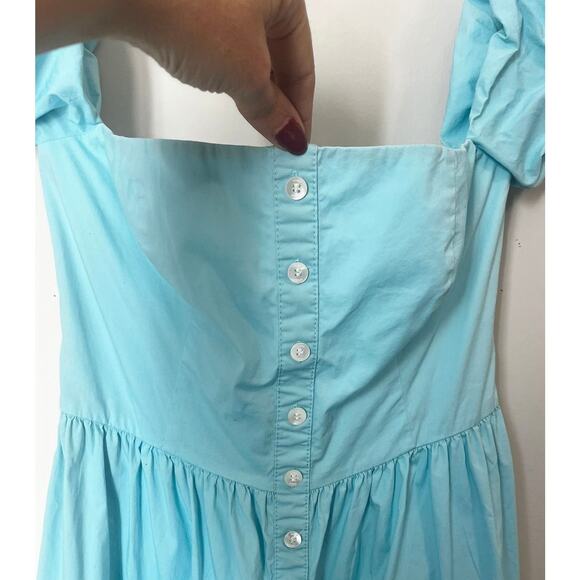 Staud Elio Tiered Mini Dress Women's sz. 6 in Turquoise Off the Shoulders - Picture 6 of 9